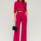 Conjunto femenino de top corto y pantalones de cintura alta