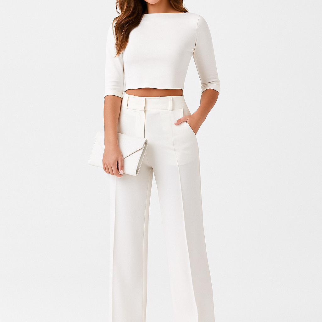 Conjunto femenino de top corto y pantalones de cintura alta