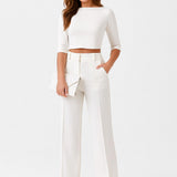 Conjunto femenino de top corto y pantalones de cintura alta