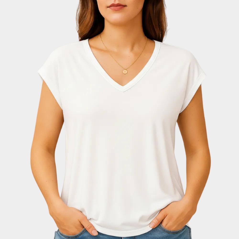 Camiseta femenina fluida con escote en V y manga corta