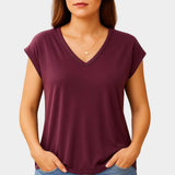 Camiseta femenina fluida con escote en V y manga corta