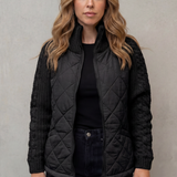 Chaqueta Acolchada para Mujeres con Mangas de Punto Trenzado y Cierre Frontal