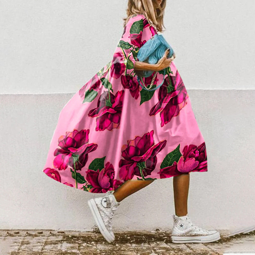 Levoire | Vestido elegante con estampado floral paisley y mangas tres cuartos
