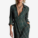 Cécile™ Vestido largo a cuadros de manga larga para el otoño