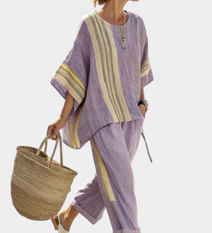 Lorena | Conjunto elegante de lino y bambú en color lavanda
