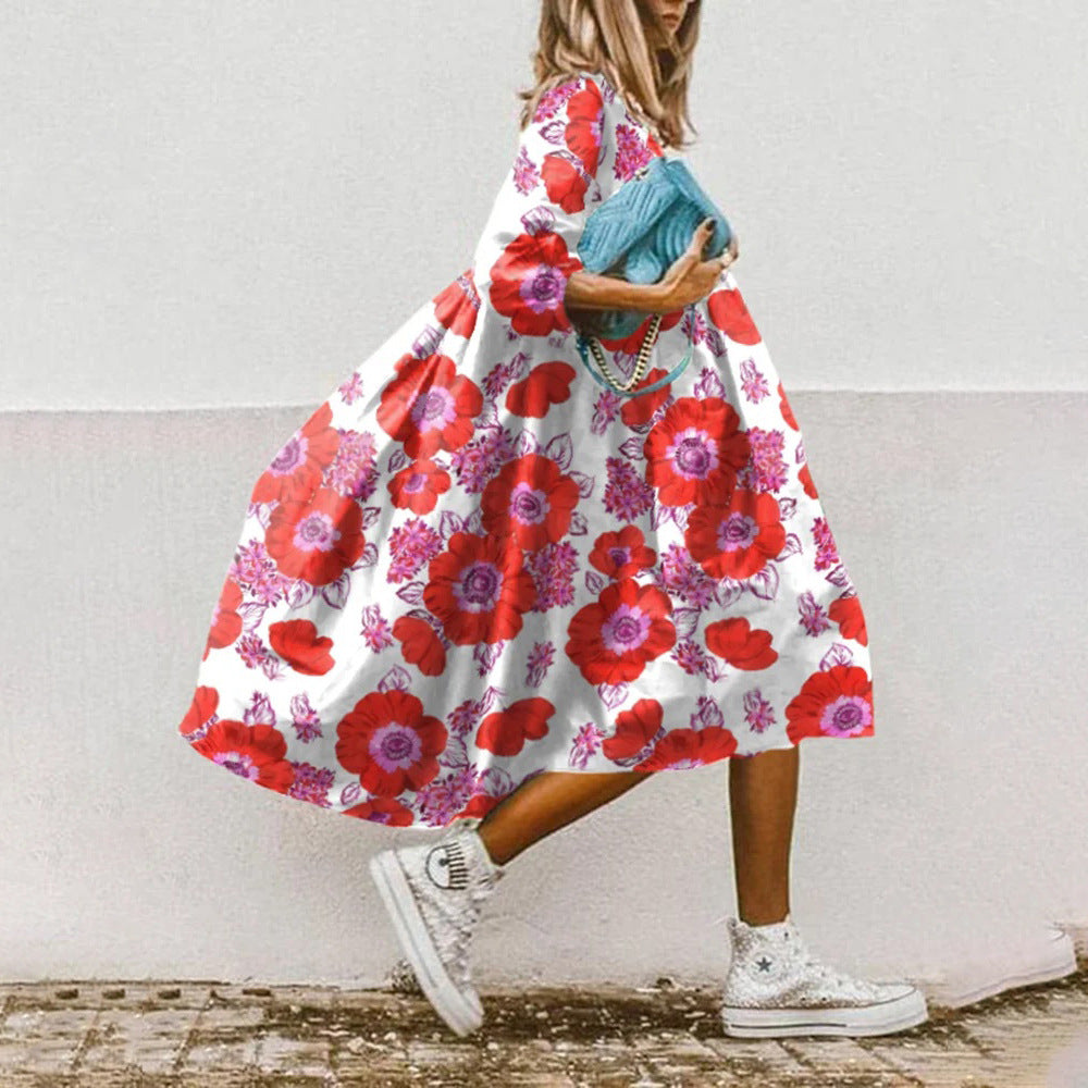 Levoire | Vestido elegante con estampado floral paisley y mangas tres cuartos