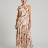 Aurelle | Vestido midi con patrón floral y escote halter