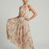 Aurelle | Vestido midi con patrón floral y escote halter