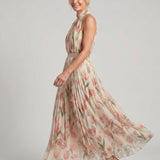 Aurelle | Vestido midi con patrón floral y escote halter