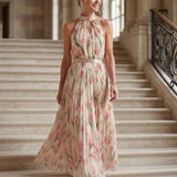 Aurelle | Vestido midi con patrón floral y escote halter