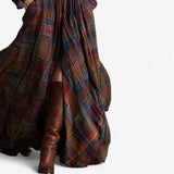 Barboteau™ Vestido largo a cuadros, de manga larga y con cinturón, para el otoño