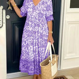 CATHY - Vestido elegante con estampado floral y escote en V