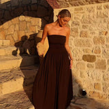 Isabella | Vestido maxi de verano plisado sin hombros para mujeres