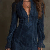 Elegante vestido corto de ante con encaje – elegante y femenino