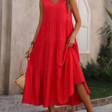 Florencia | Vestido maxi de verano sin mangas y con volantes para mujer