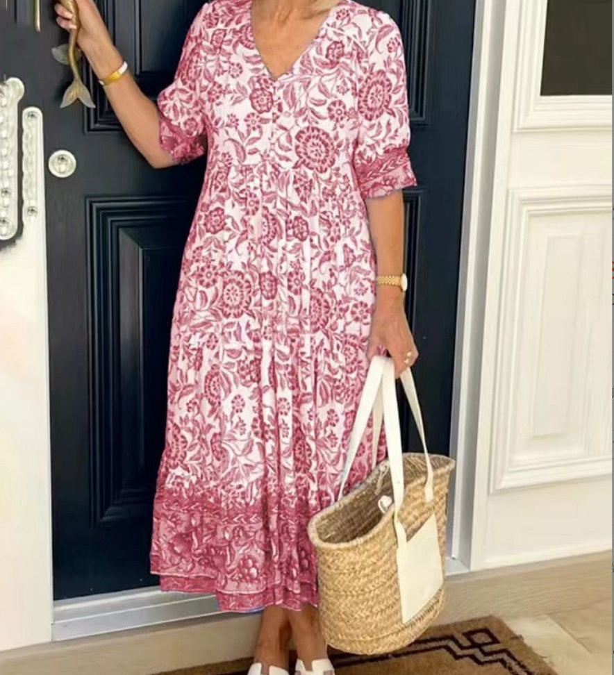 CATHY - Vestido elegante con estampado floral y escote en V