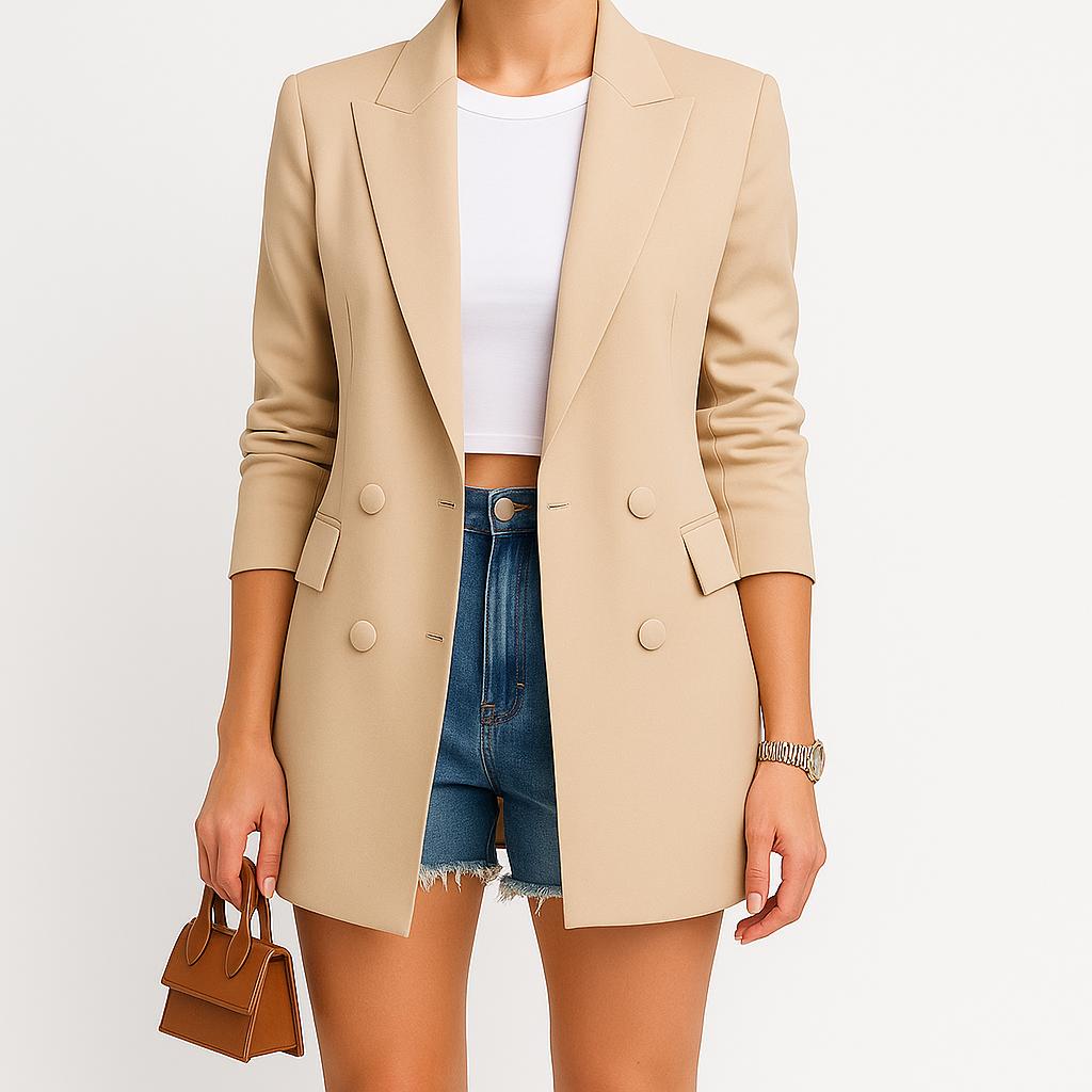 Blazer femenino estructurado de corte largo
