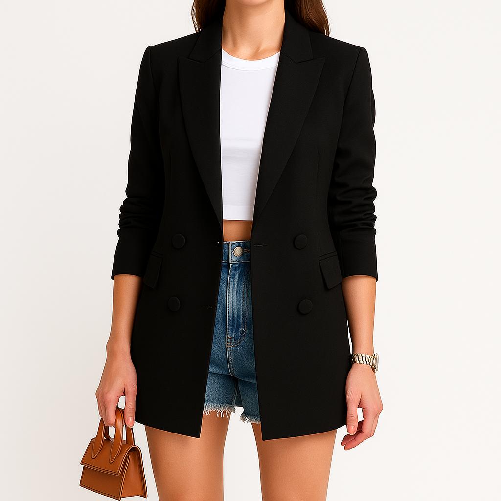 Blazer femenino estructurado de corte largo