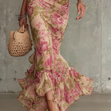Mae | Vestido maxi retro floral con mangas abullonadas