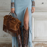 Amália - Vestido largo de manga larga con escote en V para otoño / invierno