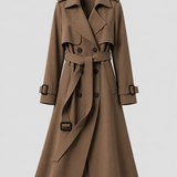 Abrigo Trench Largo de Mujer con Cinturón y Cuello de Solapa