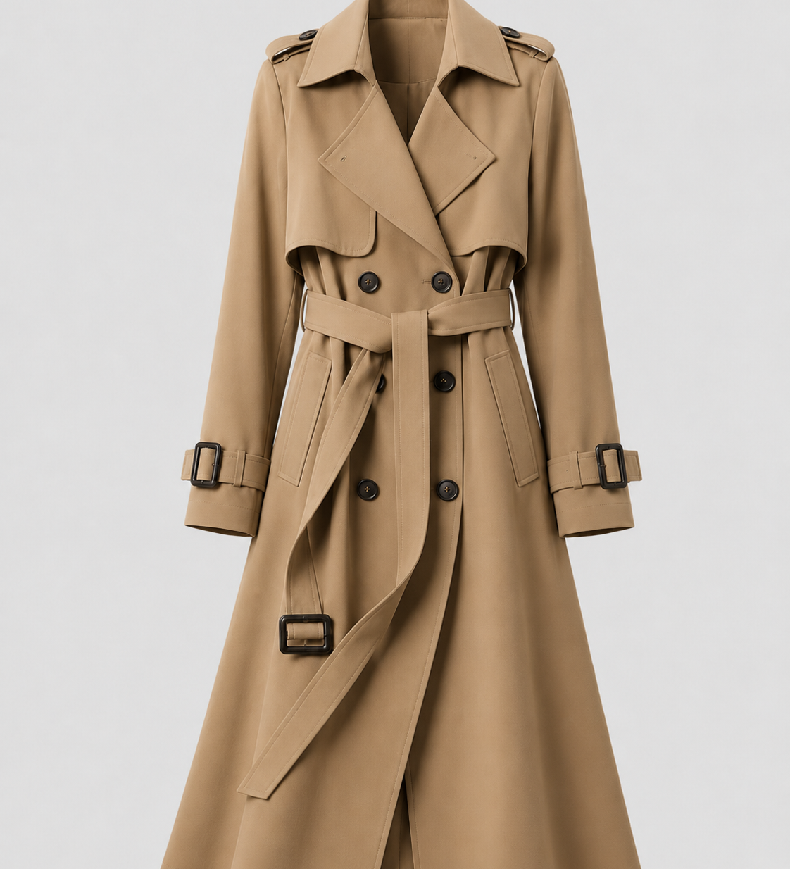 Abrigo Trench Largo de Mujer con Cinturón y Cuello de Solapa