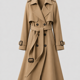 Abrigo Trench Largo de Mujer con Cinturón y Cuello de Solapa