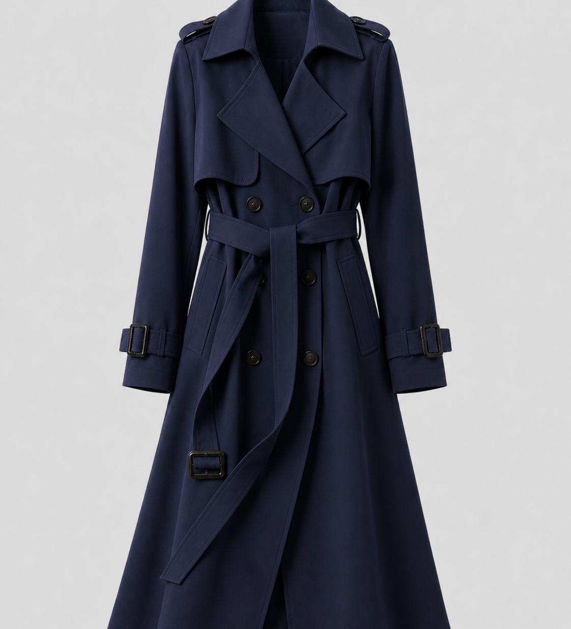 Abrigo Trench Largo de Mujer con Cinturón y Cuello de Solapa