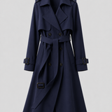 Abrigo Trench Largo de Mujer con Cinturón y Cuello de Solapa