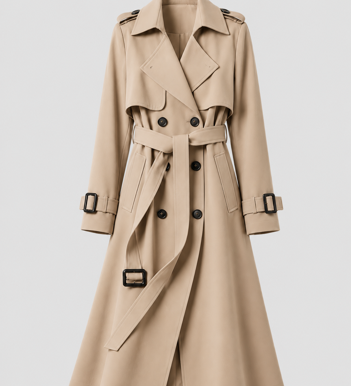 Abrigo Trench Largo de Mujer con Cinturón y Cuello de Solapa