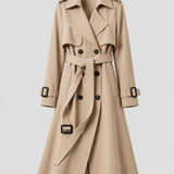 Abrigo Trench Largo de Mujer con Cinturón y Cuello de Solapa