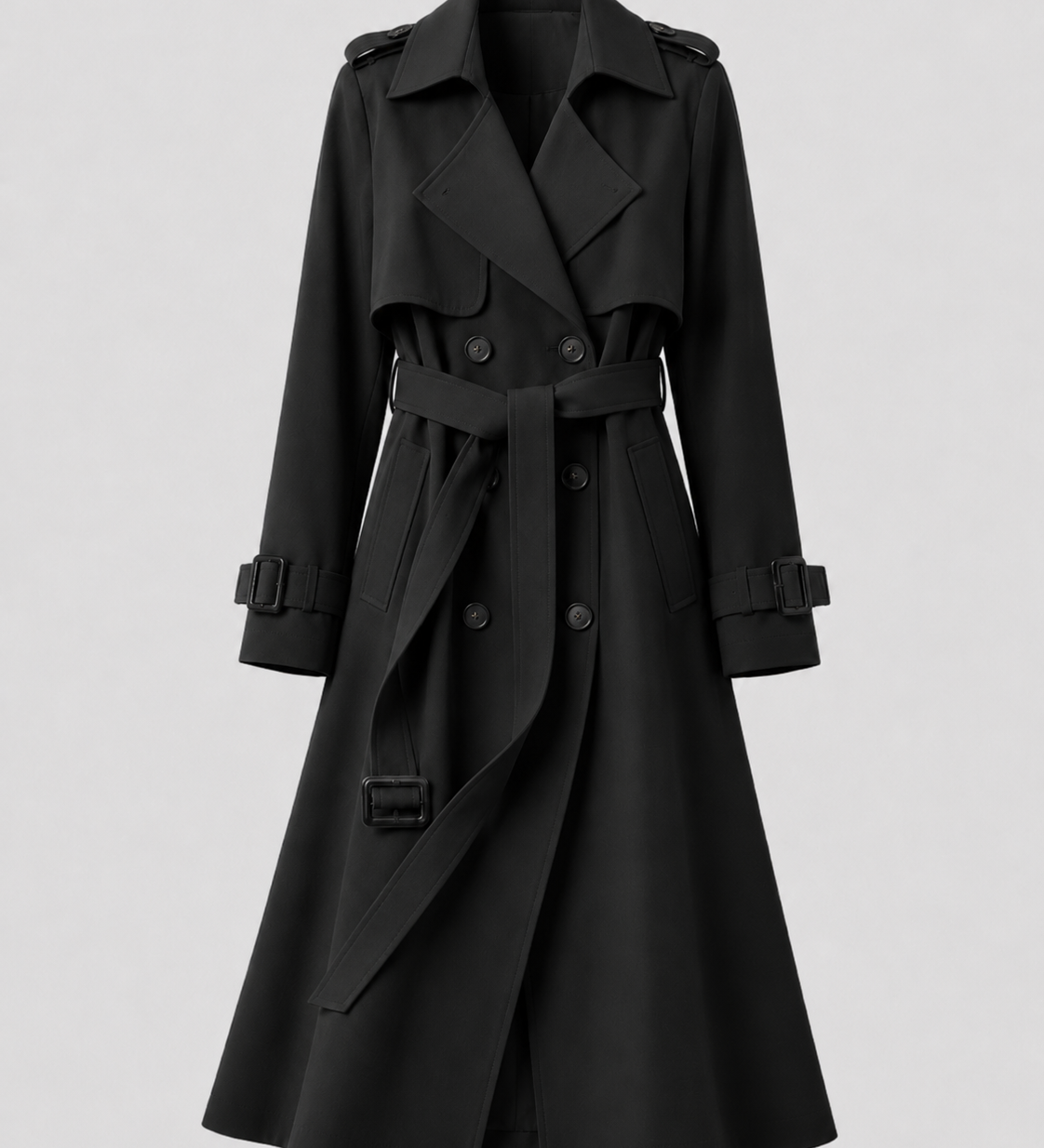 Abrigo Trench Largo de Mujer con Cinturón y Cuello de Solapa
