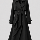 Abrigo Trench Largo de Mujer con Cinturón y Cuello de Solapa
