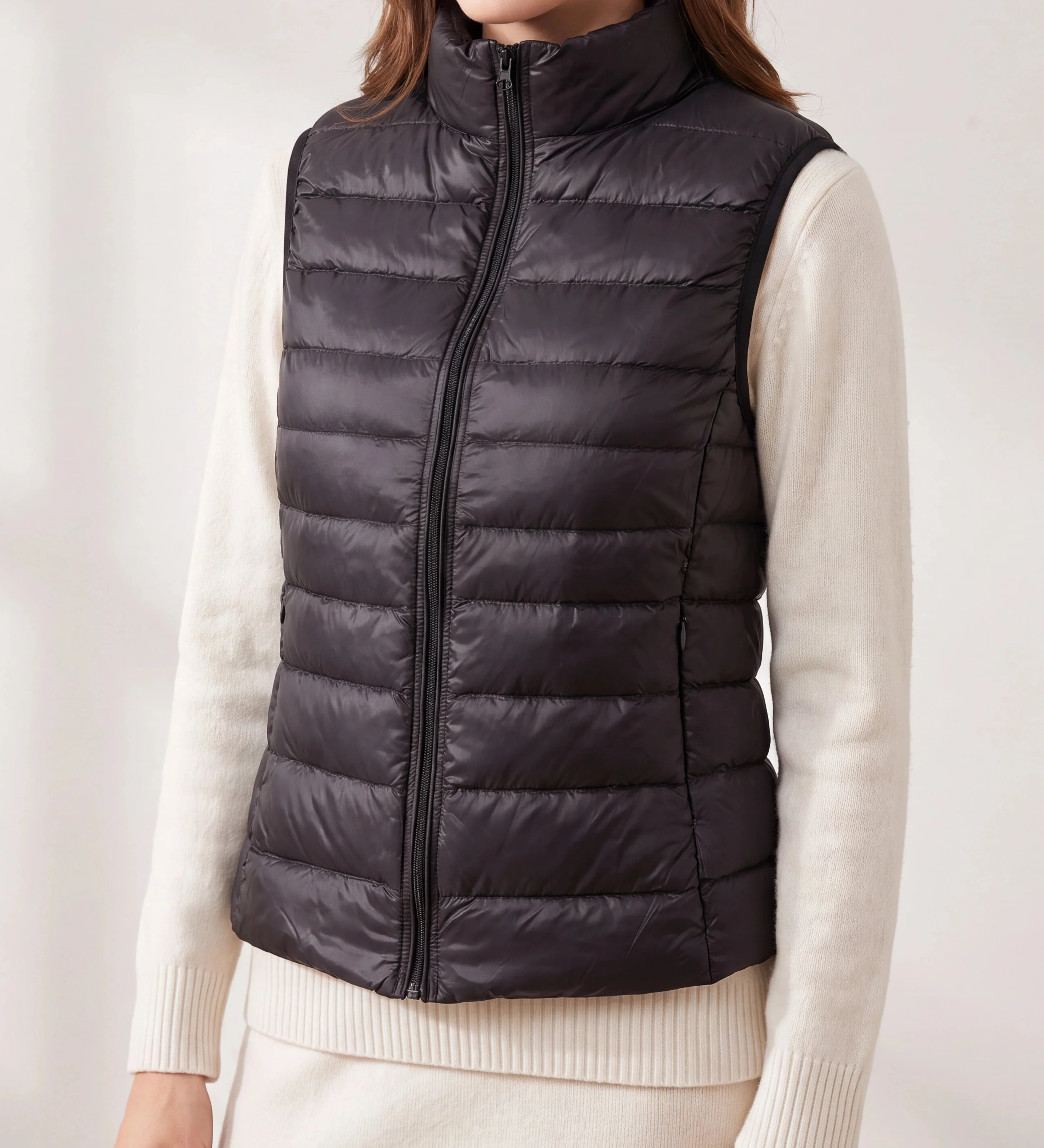 Chaleco Puffer Liviano con Relleno y Cierre para Mujer