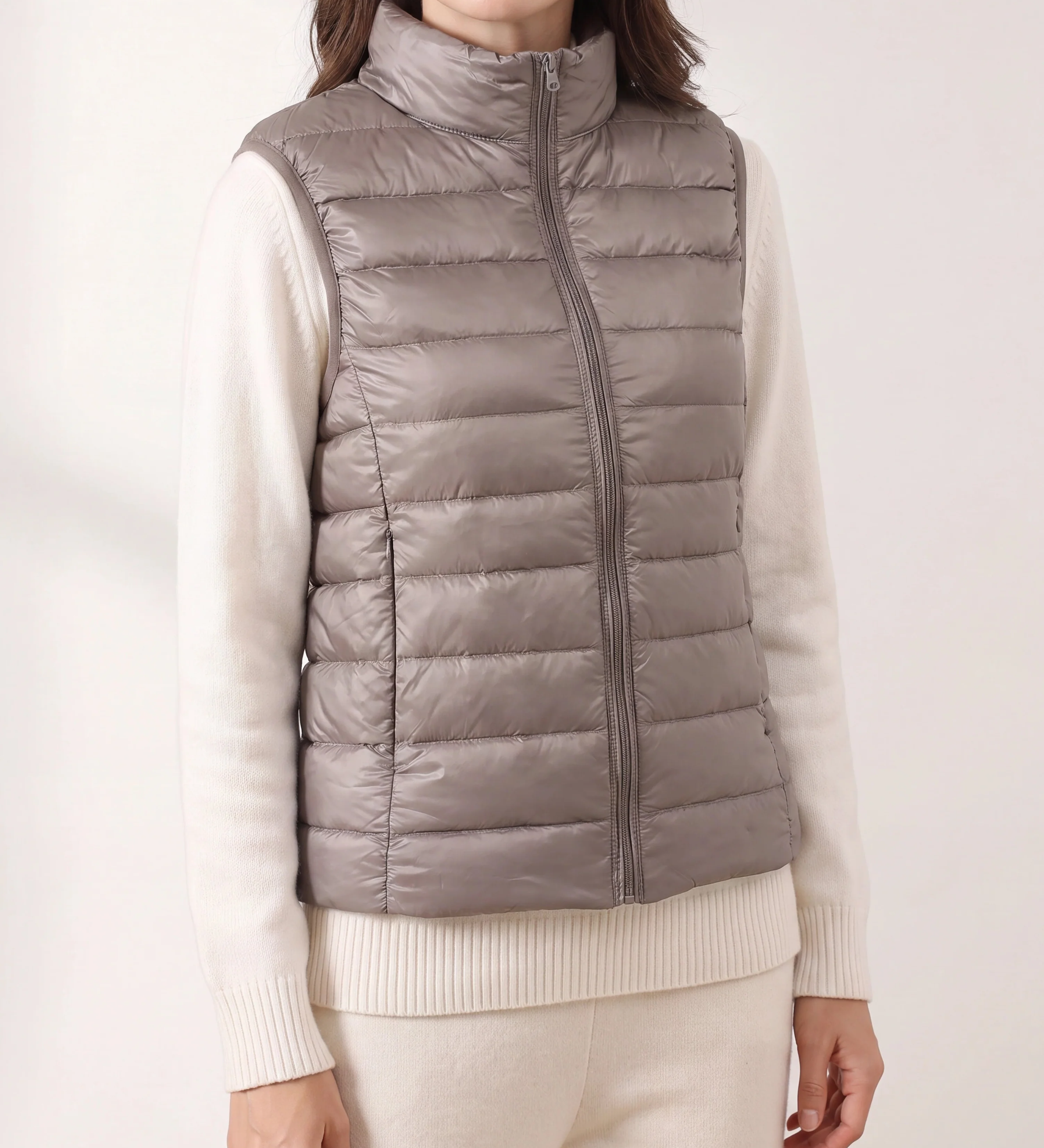 Chaleco Puffer Liviano con Relleno y Cierre para Mujer