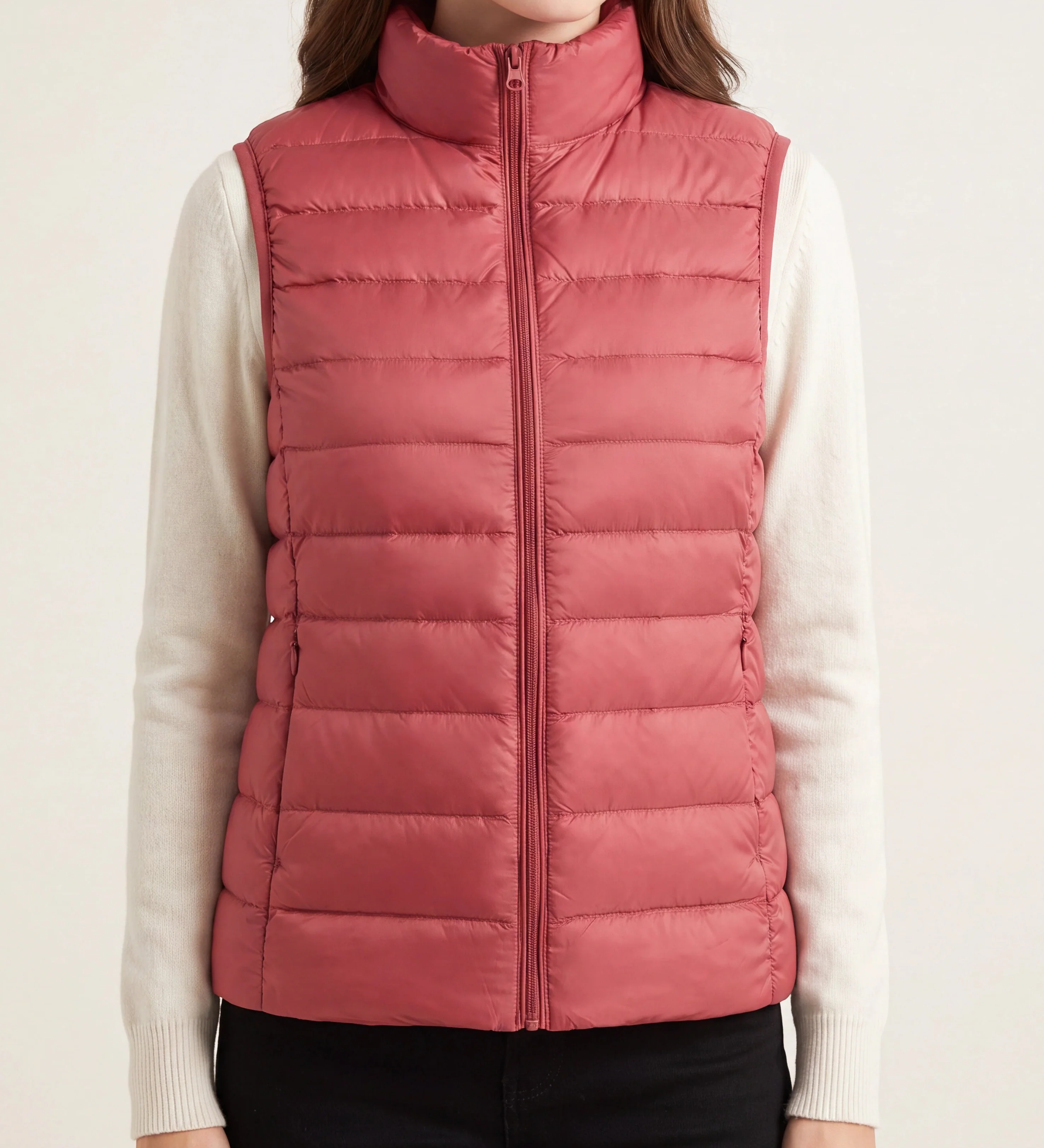 Chaleco Puffer Liviano con Relleno y Cierre para Mujer