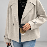 Chaqueta de Mujer Oversized de Doble Botón con Cuello de Solapa y Cierre Frontal