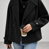 Chaqueta de Mujer Oversized de Doble Botón con Cuello de Solapa y Cierre Frontal