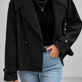 Chaqueta de Mujer Oversized de Doble Botón con Cuello de Solapa y Cierre Frontal