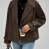Chaqueta de Mujer Oversized de Doble Botón con Cuello de Solapa y Cierre Frontal