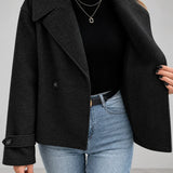Chaqueta de Mujer Oversized de Doble Botón con Cuello de Solapa y Cierre Frontal