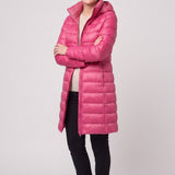 Chaqueta de Puffer Larga con Capucha para Mujeres con Cierre Frontal