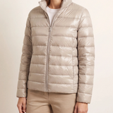 Chaqueta Puffer Ligera de Cuello Alto con Cierre para Mujeres