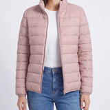 Chaqueta Puffer Ligera de Cuello Alto con Cierre para Mujeres