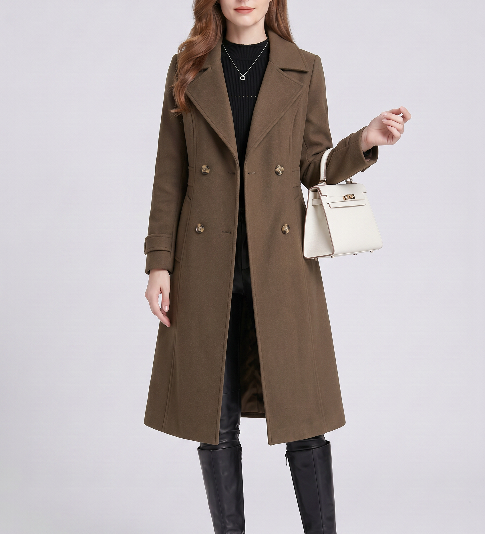 Abrigo Trench Doble Botonadura para Mujeres con Cinturón y Cuello de Solapa