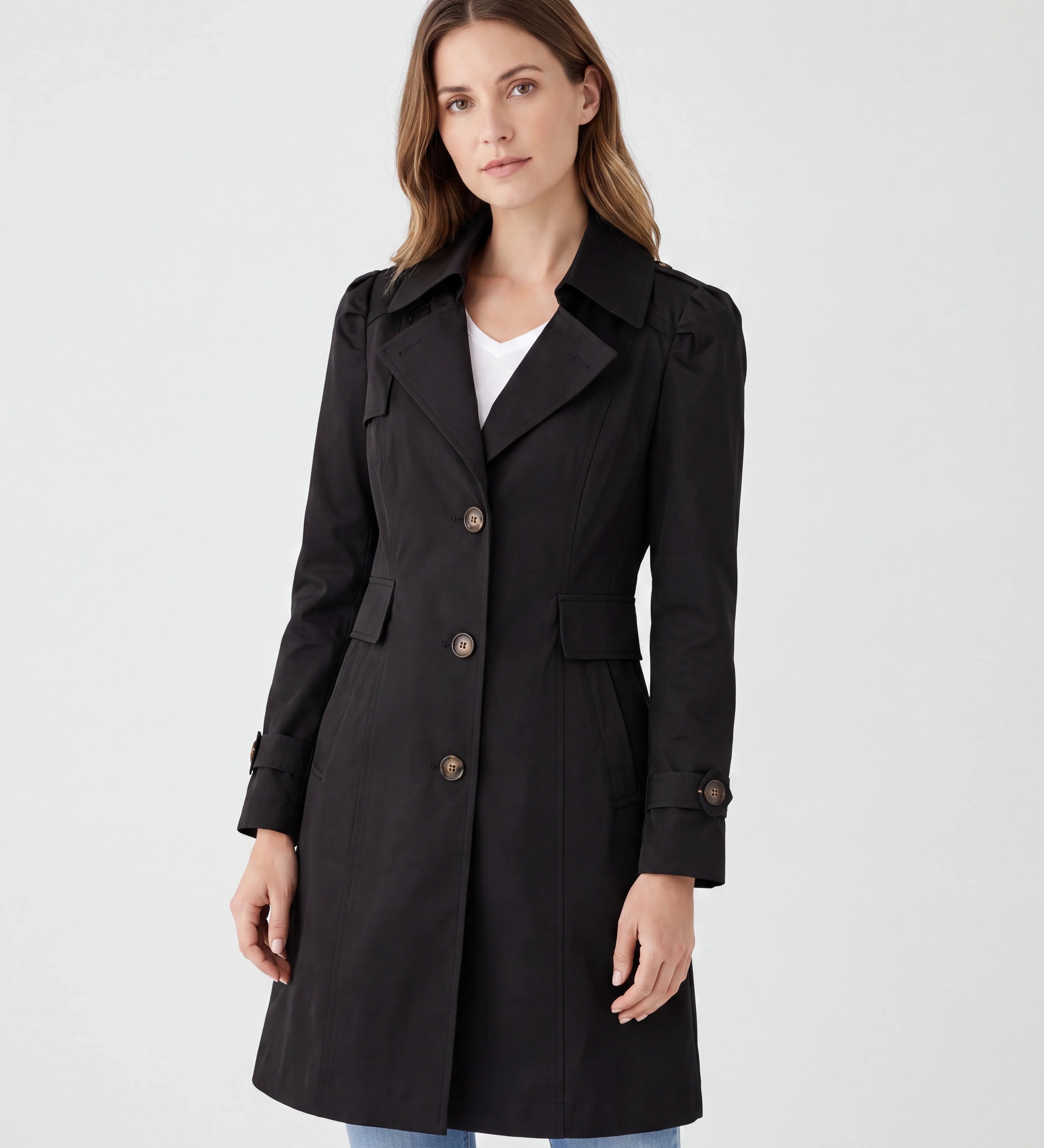 Abrigo Trench Ligero para Mujer con Cuello de Solapa y Botones