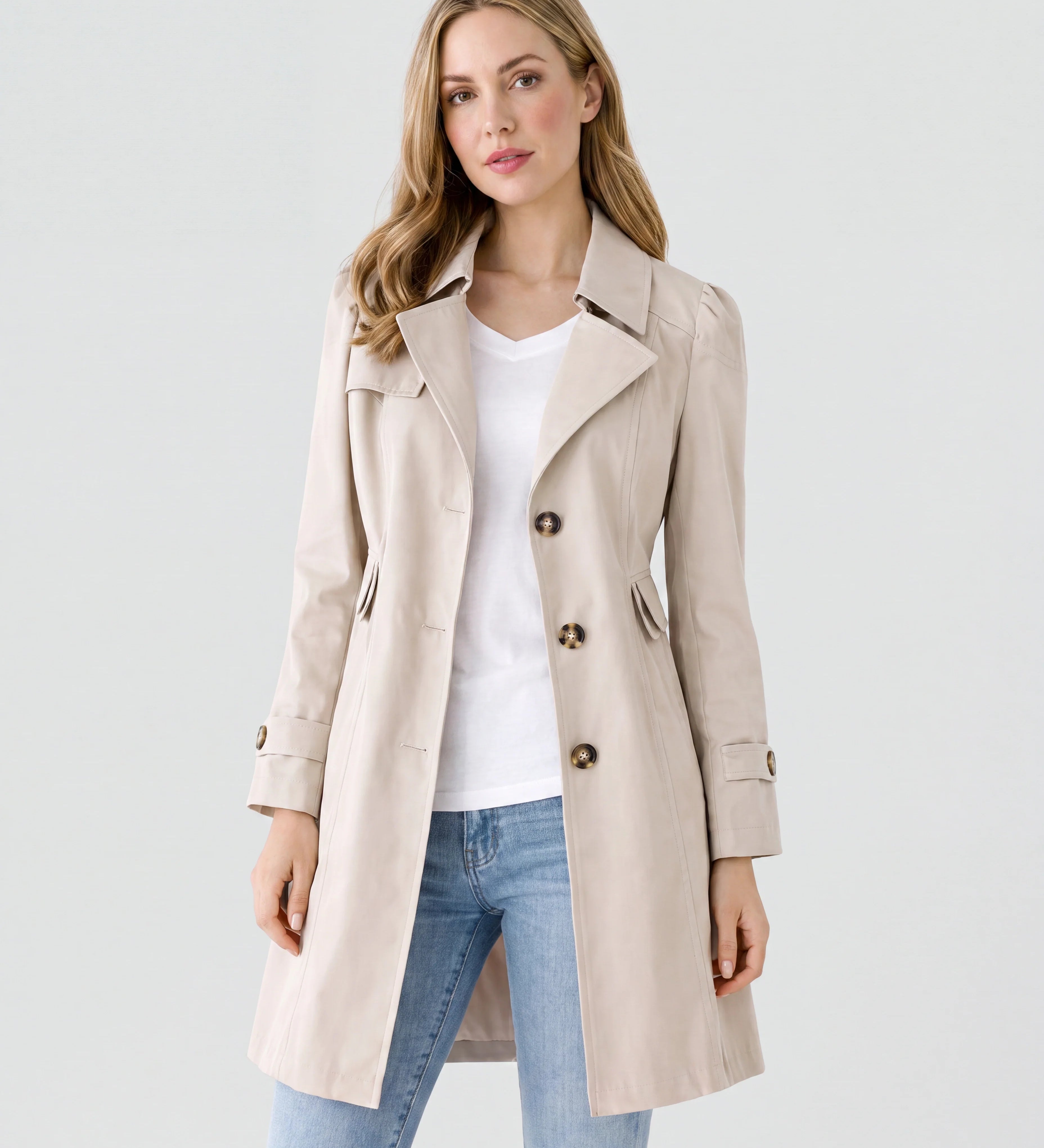 Abrigo Trench Ligero para Mujer con Cuello de Solapa y Botones