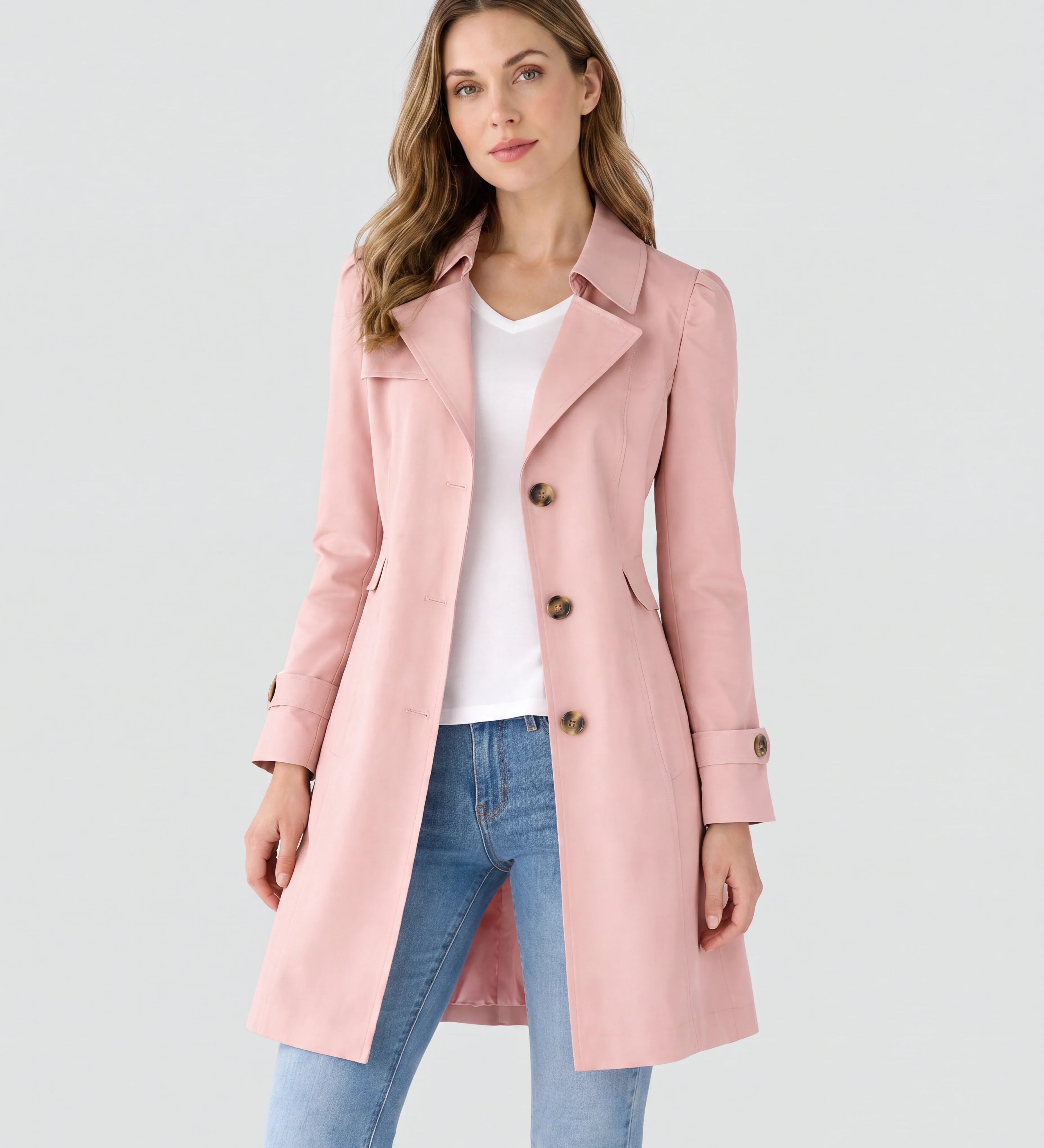 Abrigo Trench Ligero para Mujer con Cuello de Solapa y Botones