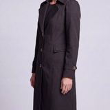 Abrigo Trench Largo de Mujer con Botones y Cuello con Muesca