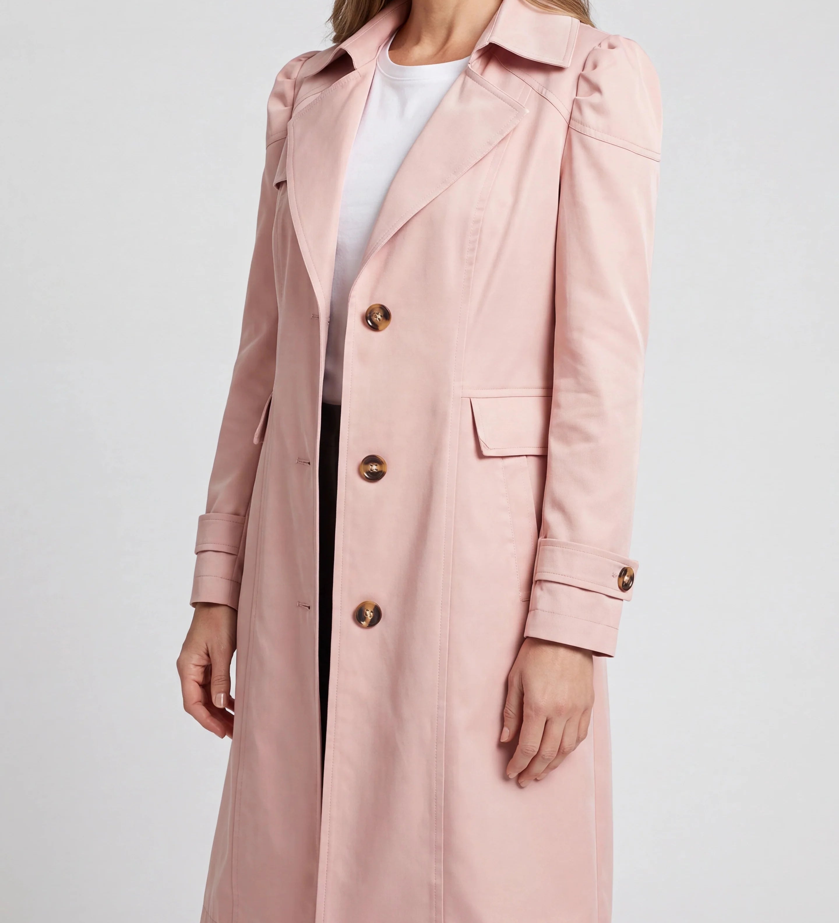 Abrigo Trench Largo de Mujer con Botones y Cuello con Muesca